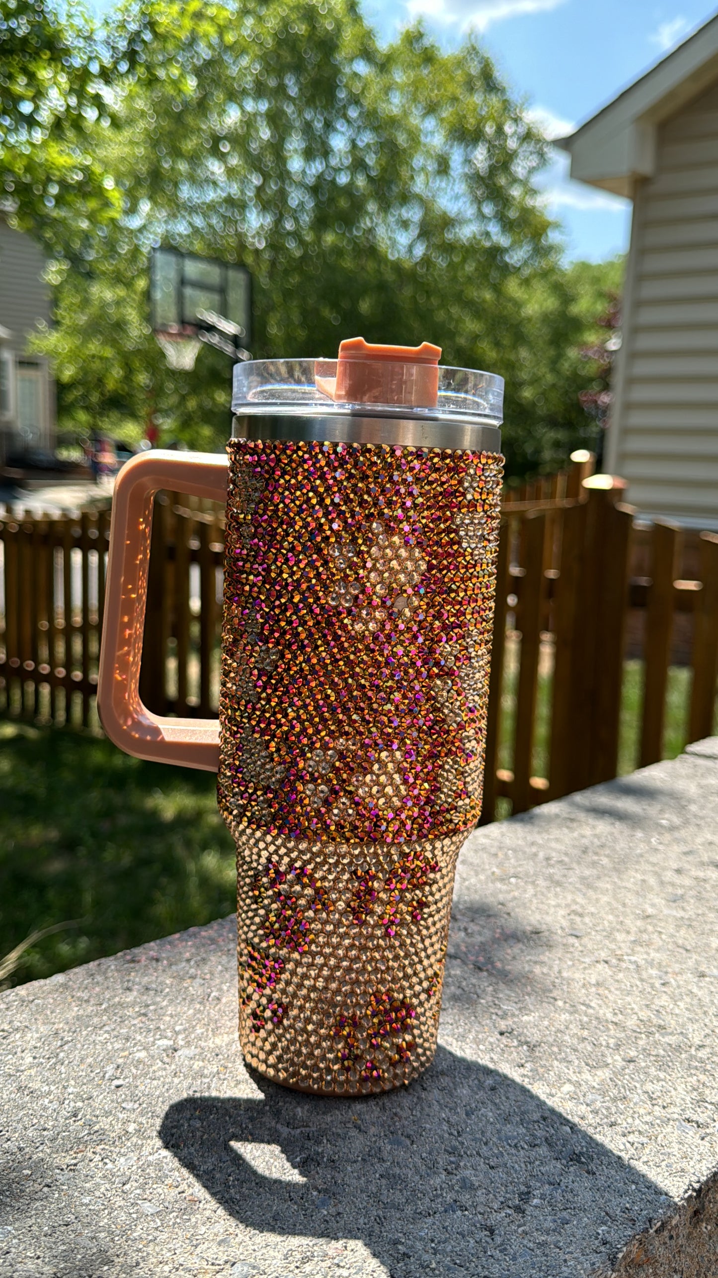 Unique Handmade Decorative Tumbler with Clear Straw Gold Rhinestone