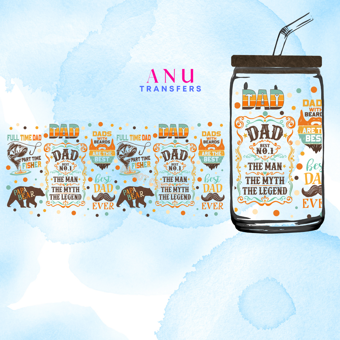 Dad Bear 16oz libbey cup wrap