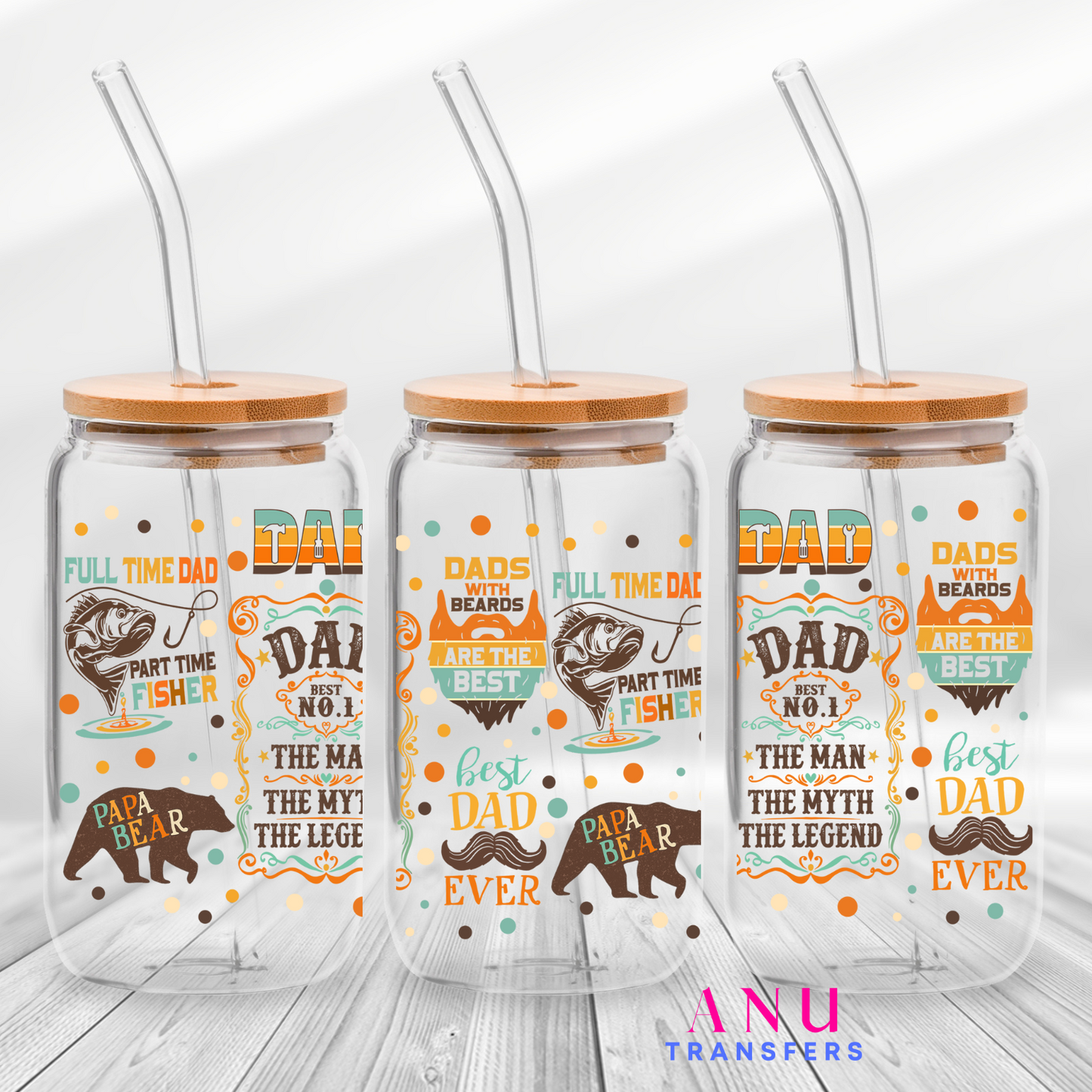 Dad Bear 16oz libbey cup wrap